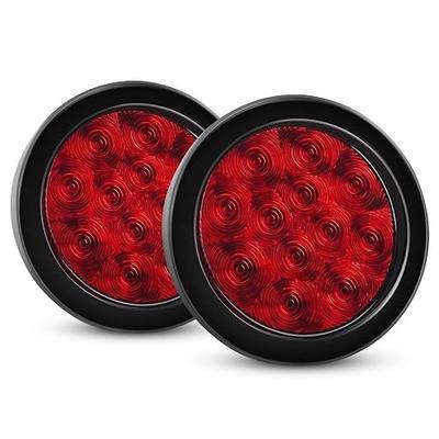 Nilight - TL-18 2PCS 4" Round Red LED Trailer Tail Lights w/Surface Mount Grommet Plugs IP67 Stop Brake Turn Tail Lights for Truck Trailer RV Jeep