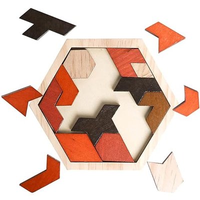 Wooden Puzzle Hexagon Tangram Puzzle for Kids Adults Brain Teasers Puzzles Game Challenge Toy Shape Pattern Block Tangram Family Portable Montessori Educational Gift for Kids Boys Girls