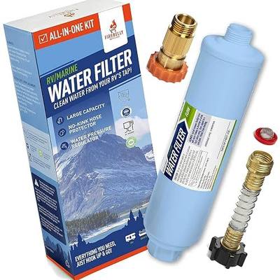 Firebelly Outfitter RV Water Filter, Pressure Regulator Kit - RV Essentials, Camper Accessories for Inside/Outside - Camping Must Haves - Inline Fresh Drinking Hose Filtration System Supplies