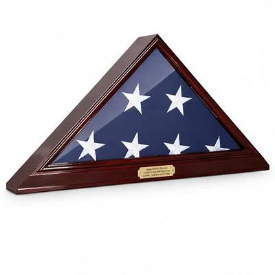 Bey-Berk Custom Personalized Solid Wood Triangle Glass Front Flag Display Case, Holds 5' x 9.5' Folded Funeral Flag or Burial Flag(Mahogany)