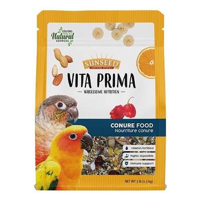 Sunseed Vita Prima Conure Food – Nutrient-Rich Blend with Fruits, Vegetables & Seeds Supports Healthy Feathers, Eyes & Active Energy – 3 lb Bag