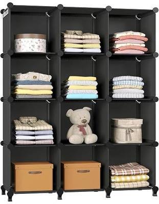 GREENSTELL Closet Organizer, 12-Cube Storage Organizer with Rubber Mallet, Portable Closet Storage Shelves, Clothing Storage for Kids, Closet, Bedroom, Office (11.8x11.8x11.8 inch), Black