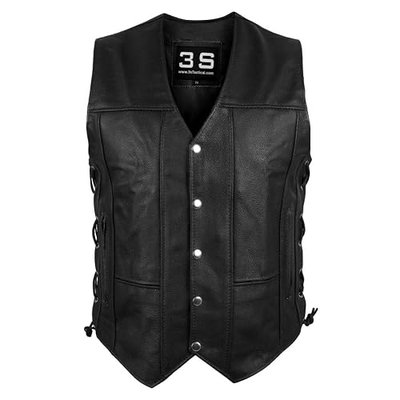 3S MOTORCYCLE BIKER MC CONCEAL CARRY LEATHER VEST BIKERS MOTORCYCLE CLUB GUN POCKET CCW BLACK VEST MEN