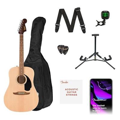 Fender California Debut Redondo Series Acoustic Guitar Starter Kit, Natural | Includes gig bag, stand, tuner, strap, picks, 2-year warranty, California Series dreadnought body, ideal for beginners