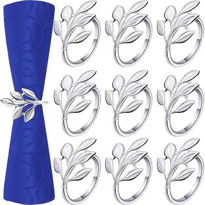 Hotop Set of 12 Leaf Napkin Rings Silver Metal Napkin Rings Holders Bulk with Elegant Leaf Shape for Vintage Wedding Bridal Thanksgiving Christmas Fall Festive Dinner Table Party Decoration Favors