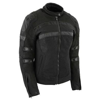 Milwaukee Leather MPL2775 Black Armored Textile Motorcycle Jacket for Women - All Season Jacket w/Removable Liner
