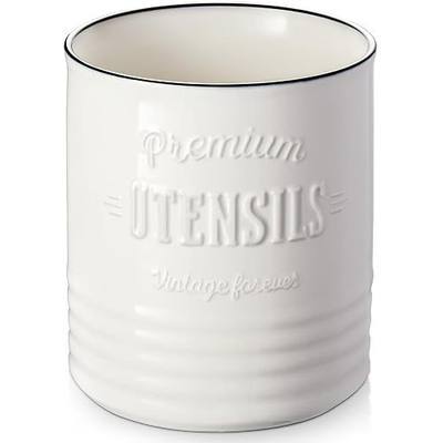 DOWAN 7.2″ Extra Large Kitchen Utensil Holder, Farmhouse Utensil Holder for Countertop, Ceramic Utensil Crock with Protection Cork Mat, Utensil Organizer for Kitchen Decor & Housewarming Gift, White