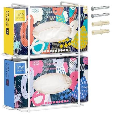 FMP Brands Double Glove Holder for Wall Mount, Wire Rack Disposable Napkin Gloves Box Holder, White Durable Metal Organizer Dispenser for Food Service, Lab, Office, Home, and Garage