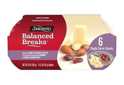 Sargento Balanced Breaks White Cheddar Natural Cheese, Sea-Salted Roasted Almonds, Dried Cranberries Snack Kit, 6-Pack