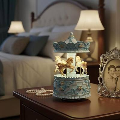 Elegant Blue Carousel Music Box,Handcrafted Rotating Horses & Floral Details Musical Figurine, for Birthdays,Christmas,Valentine's Day,Birthday,Home Décor,Plays You are My Sunshine Tune