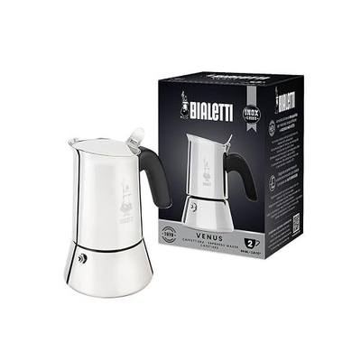 Bialetti - New Venus, stainless steel espresso coffee machine, suitable for all types of stoves, 2 cups (85 ml), aluminium, silver (Not induction safe)