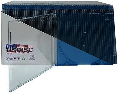 USDISC CD Jewel Cases Slimline 5.2mm, Single 1 Disc, Clear Blue, Pack of 10