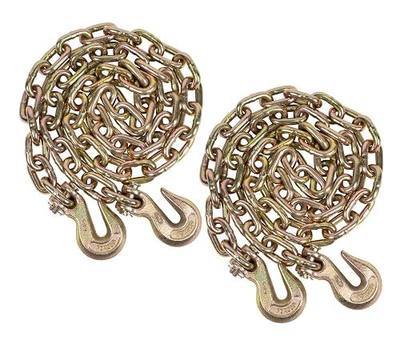 2 Pack 3/8 Inch x 6 FT Grade 70 Binder Chain with Clevis Grab Hooks - G70 Transport Tow Chain - 6,600 Lbs Working Load Limit