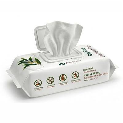 Best Pet Supplies Cleaning Dog Wipes - Cleansing Tea Tree, 100 Count | Tea Tree Scented, Large 8x9" Pet Wipes, Vitamin E, Puppy & Cat Safe, Gentle Grooming, Resealable Pouch Prevents Drying