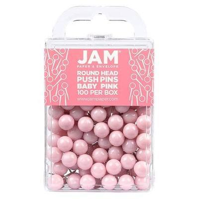 JAM PAPER Colorful Push Pins - Round Head Map Thumb Tacks - Baby Pink Pastel Pushpins - 100/Pack