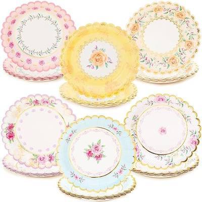 Sparkle and Bash 48-Pack Floral Spring Paper Plates - 7-Inch Multicolor Paper - Disposable Flower Plates for Birthday, Bridal Shower & Garden Party