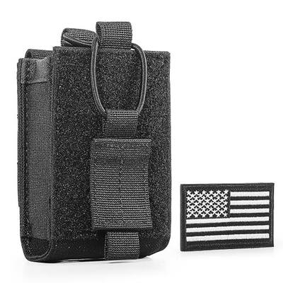 OneTigris Tactical MOLLE Radio Holster Adjustable Walkie Talkie Pouch | Fit BaoFeng UV-5R BF-F8HP,w/ USA flag morale patch,adjustable drawstring lock,attach to vest, belt, backpack for duty hiking