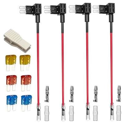 Gebildet 4pcs 12V-24V Add-a-Circuit Micro2 Fuse Tap, Piggyback Blade Fuse Holder with Wire Harness, 6pcs Micro2 Fuses (5A, 10A, 15A) and Fuse Puller
