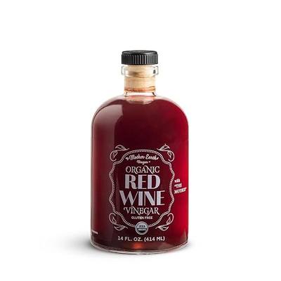 Mother Earth, Organic Red Wine Vinegar with The Mother, Fresh Pressed Organic Cabernet Grapes, ORWV, RWV, Raw, Unpasteurized, Unfiltered (1/14oz Apothecary Glass Bottle with Pour Spout)