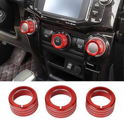 JeCar Air Conditioner Button Trim Cover Aluminum Alloy Knob Cover Compatible with Toyota 4Runner 2010-2023, Red