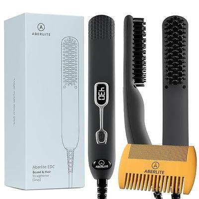 Aberlite EDC - Premium Beard Straightener Brush - Professional Heated Straightening Comb and Grooming Kit for Men (Gray)