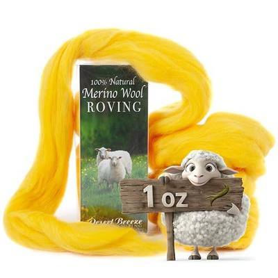 Merino Wool Roving, Combed Top for Needle Felting, 1 oz, Lemon Yellow | Premium combed-top merino wool, 21.5 micron, 70mm staple. For needle felting, wet felting, spinning, weaving, tapestry.