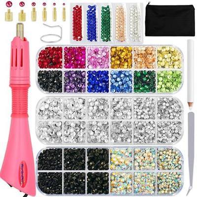 Worthofbest Hot Fix Rhinestone Applicator Tool Kit, 5200Pcs 3/4/5mm Glass Hotfix Rhinestones, Rhinestone Setter with 6 Tips, Stand, Zipper Bag, Tweezers & Gem Picker for Clothing Fabric DIY Crafts