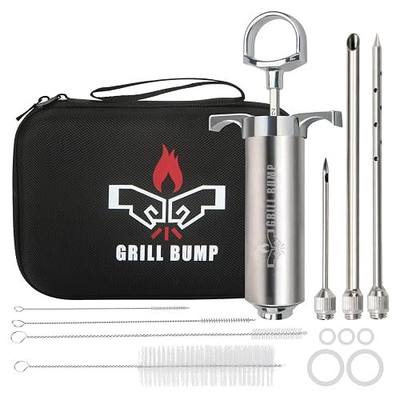 Grill Bump Meat Injector Syringe Kit with 3 Professional Marinade Injector Needles and Travel Case for BBQ Grill Smoker, Turkey and Brisket; 2-oz Large Capacity, Both Paper User Manual and E-Book