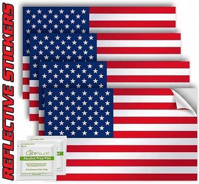 USA Flag Stickers Pack of 4-4" x 2.5" Vinyl Reflective Patriotic Decals | Made in USA, UV Resistant, Weatherproof, American Flag Design, Premium Vinyl, Car Window Stickers for Cars, Trucks, Laptops