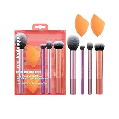 Real Techniques 6 Piece Everyday Essentials Makeup Brush Set, Includes 4 Brushes & 2 Makeup Sponges for Foundation, Blush, Bronzer, Contour, Eyeshadow & Powder, Travel Gift Set, Cruelty-Free & Vegan