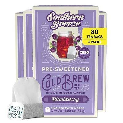 Southern Breeze Cold Brew Sweet Tea Blackberry Iced Tea with Black Tea and Zero Carbs Zero Sugar, 20 Individually Wrapped Tea Bags, Pack of 4 | Southern-Style Sweet Tea | Zero Sugar | Zero Carbs | Steeps in Cold Water | Perfect for Home, Office & On-the-Go