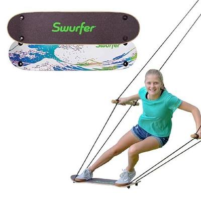 Swurfer TreeSkate Skateboard Swing, Outdoor Stand Up Surf Swing, Holds Up to 200 lbs, Ages 6 and Up, Adjustable Handles, Grip Tape, Kids Outdoor Play Equipment for Children and Adults (Waves) Blue