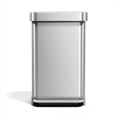 simplehuman Rectangular Step Can, 45L / 12 Gallon Kitchen Trash Can, Liner Rim System, Liner Pocket®, 150,000-Step Pedal, Lid Shox® Silent Close, Brushed Stainless Steel with Grey Plastic Lid