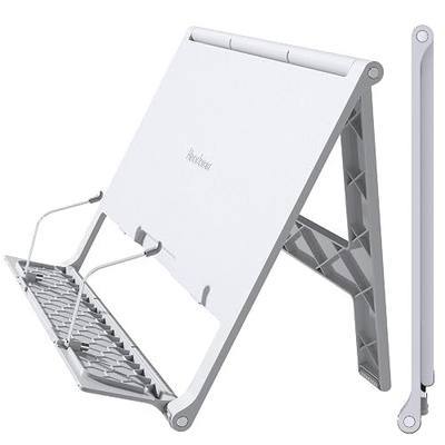 Readaeer Portable Book Stand Free Angle Adjustable Book Holder for Thick Textbook Collapsible Lightweight Book Rest (White)