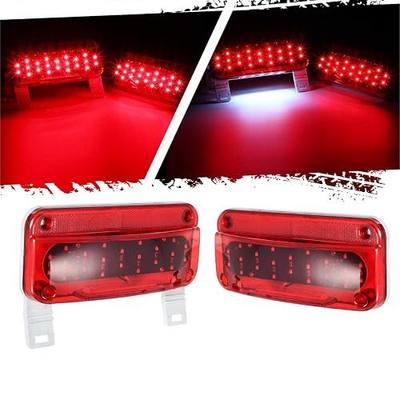 Partsam Rectangular Red LED RV Camper Trailer Stop Turn Brake Tail Lights White License Plate Light 49 LED with License Bracket Holder and White Base 12V Sealed w Reflex Surface Mount (Left + Right)