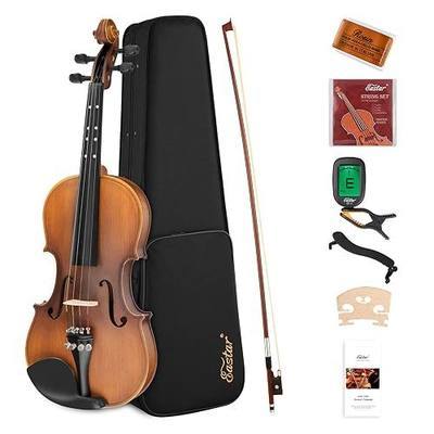 Eastar 4/4 Full Size Violin Set Matte Fiddle for Beginners Adults with Hard Case, Rosin, Shoulder Rest, Bow, Tuner and Extra Strings (Imprinted Finger Guide on Fingerboard), EVA-3