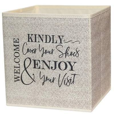 Shoe Cover Box - Welcome Guests to Please Cover Shoes. Indoor Foldable Storage Bin to Fill w/your Favorite Booties. For Homeowner, Real Estate Agent, Realtor Open House Supplies | 1 Beige & Black