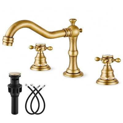 gotonovo Bathroom Faucet 3 Hole Vintage, Antique Brass, Hot Cold Label | Widespread Bathroom Sink Faucet 8 Inch 2 Cross Handles,Pop Up Drain,cUPC Supply Line,4-15.7” Install,for Vanity Farmhouse RV