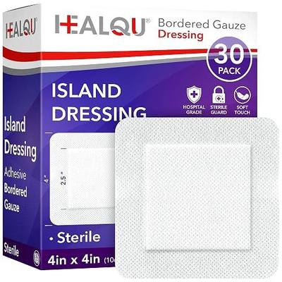 HEALQU Island Dressing - 4"x4", 30 Count - Bordered Gauze Sterile Individually Wrapped Gauze Pads, Water-Resistant, Non-Woven Backing - Soft and Breathable Wound Dressing for First Aid and Medical | Water-Resistant, Latex-Free, High Absorbent, Adhesive Border, Non-Stick Center, Breathable Pad