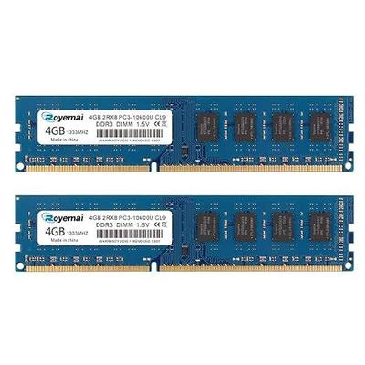 PC3-10600U 8GB Kit (2X4GB) DDR3 10600 1333MHz PC3-10600 4GB 2Rx8 240-pin Dimm CL9 1.5V Desktop RAM Memory Module