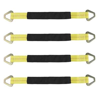 NovelBee 4 Pack 24" x 2" Yellow Axle Straps with D-Ring,Protective Sleeve | Axle Strap with D-Rings,D Ring Straps,Axle Straps for Hauling Cars,for Securing Car Transport