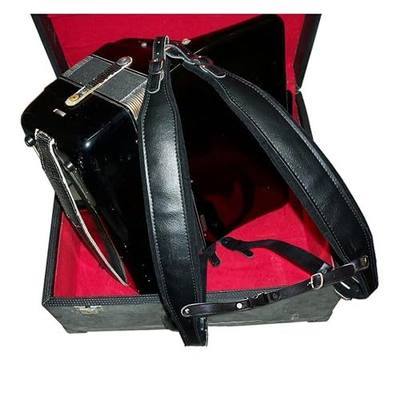 MUSIC FIRST Black Genuine Leather Super Wide Thick Comfortable 96 120 BASS Accordion Shoulder Strap Set Accordion Belt With FAST-ON BACK STRAP