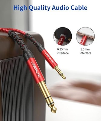 3.5mm to 6.35mm Stereo Audio Cable, JSAUX 6.35mm 1/4" Male to 3.5mm 1/8" Male TRS Bidirectional Stereo Audio Cable Jack 4FT for Guitar, iPod, Laptop, Home Theater Devices, Speaker and Amplifiers-Red | Bidirectional Stereo Audio Cable Jack, 6.35mm to 3.5mm TRS Cable, for Guitar, iPod, Laptop, Home Th