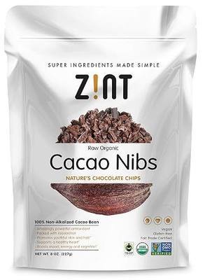 Zint Organic Cacao Nibs (8 oz): Fair Trade, Organic, Non GMO, Anti Aging Antioxidant Superfood, Gluten Free Cocoa Cacao Beans