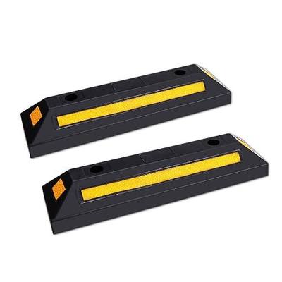 2 Pack Heavy Duty Rubber Parking Block Parking Curb - Wheel Stop Stoppers with Scatter Glass Reflective Yellow Targets for Car Garage Floor Stops and Truck RV Stop Aid Indoor Outdoor