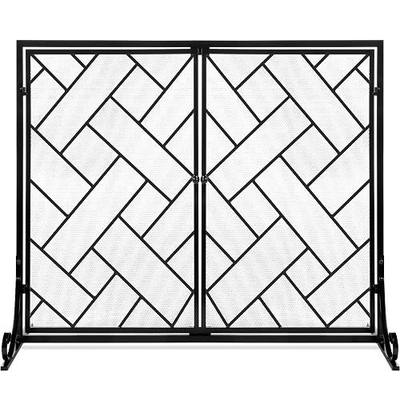 Best Choice Products 44x33in 2-Panel Handcrafted Wrought Iron Decorative Mesh Geometric Fireplace Screen, Fire Spark Guard w/Magnetic Doors - Black