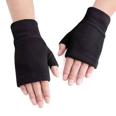 Women Men Fleece Fingerless Gloves Winter Warm Half Finger Gloves Half Mitten
