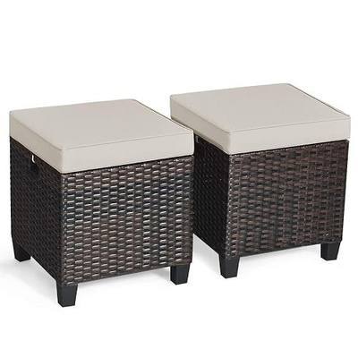 Tangkula 2 Pieces Outdoor Patio Ottoman, All Weather Rattan Wicker Ottoman Seat, Patio Rattan Furniture, Outdoor Footstool Footrest Seat w/Removable Cushions