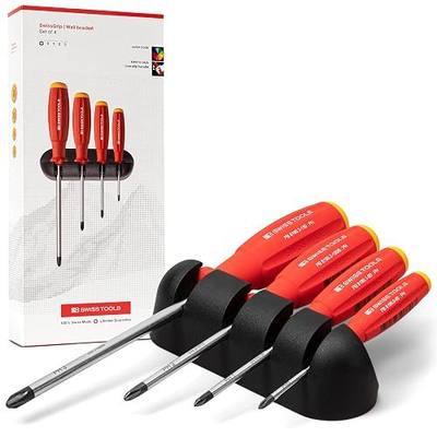 PB Swiss Tools Phillips Screwdriver Set PB 8242.CBB | 100% Swiss Made | 4-Piece SwissGrip Screwdriver Set, Size PH 0-3, Including Practical Wall Mount