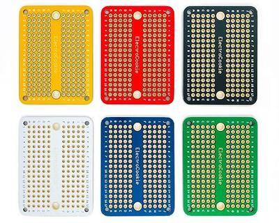 ElectroCookie Mini PCB Prototype Board Solderable Breadboard for DIY Electronics, Compatible for Mini Arduino Soldering Projects, Gold-Plated (6 Pack, Multicolor)